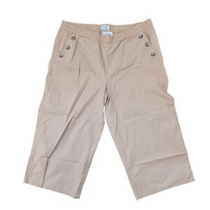 Collection L Crop Pants Women 18 Beige Sailor Button Linen Blend Wide Leg Casual